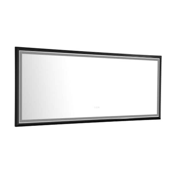 Andrea 96 in. W x 48 in. H Large Rectangular Metal Framed Dimmable AntiFog Wall Mount LED Bathroom Vanity Mirror in Black