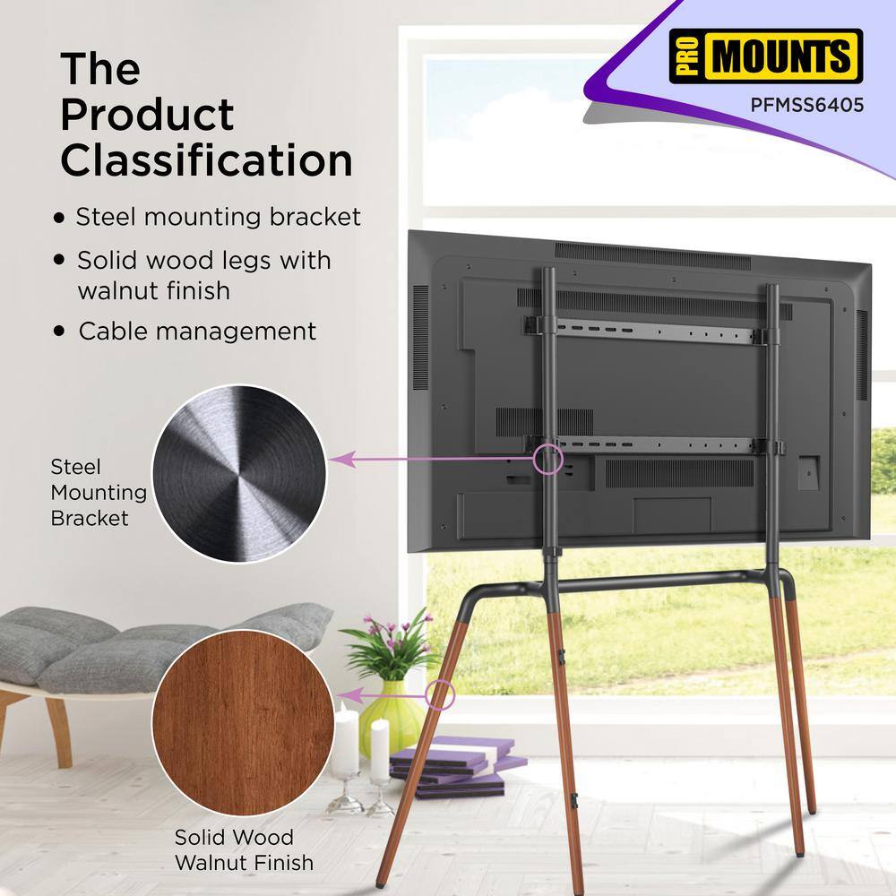 Black and Wood Easel TV Stand with Mount for 42"-84" TVs