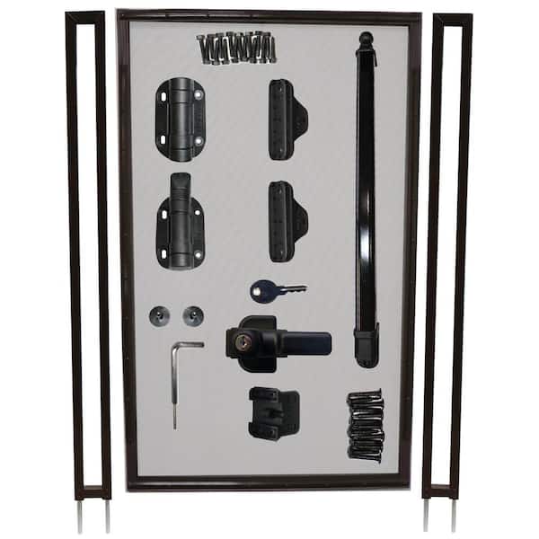 poolfence DIY 2.5 ft. W x 5 ft. H Pool Fence DIY Gate in Brown with Self-Closing, Self-Latching Hardware and Flat Top