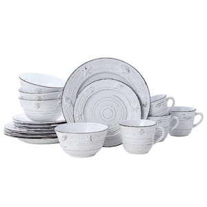 16-Piece Trellis Coastal White Stoneware Dinnerware Set (Service For 4)