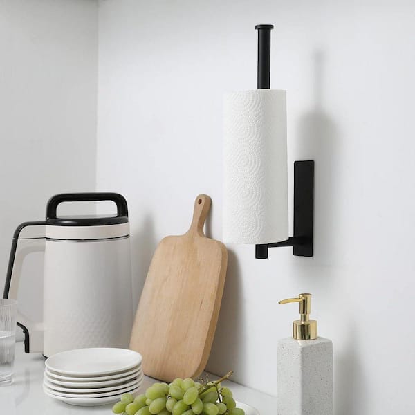 Under Cabinet Mounted Matte Black Paper Towel Holder for Kitchen Bathroom Adhesive or Screw Installation Stainless Steel