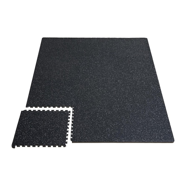 Gym Floor Mats, Black and White, 24 in. W x 24 in. L x 0.56 in. T, Rubber Top with Foam, Gym Flooring Mat, (24 sq. ft. )