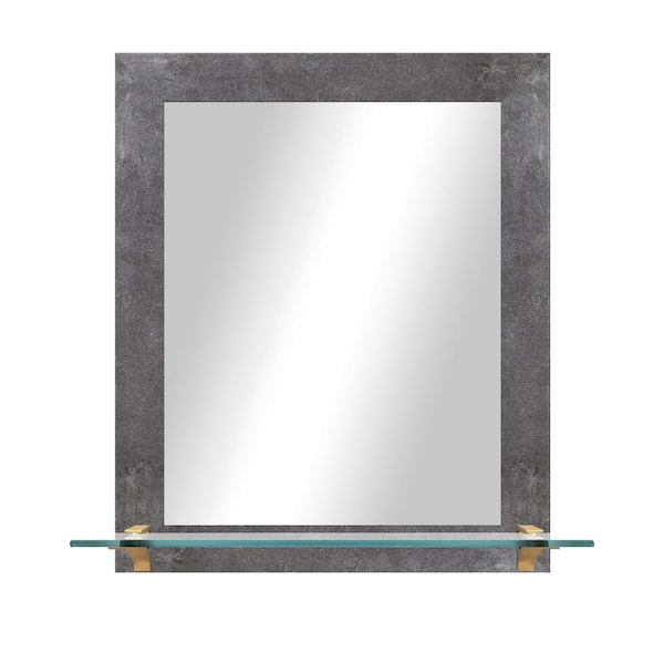 Unbranded 21.5 in. W x 25.5 in. H Rectangular Framed Concrete Vertical Wall Mirror with Tempered Glass Shelf and Brass Brackets