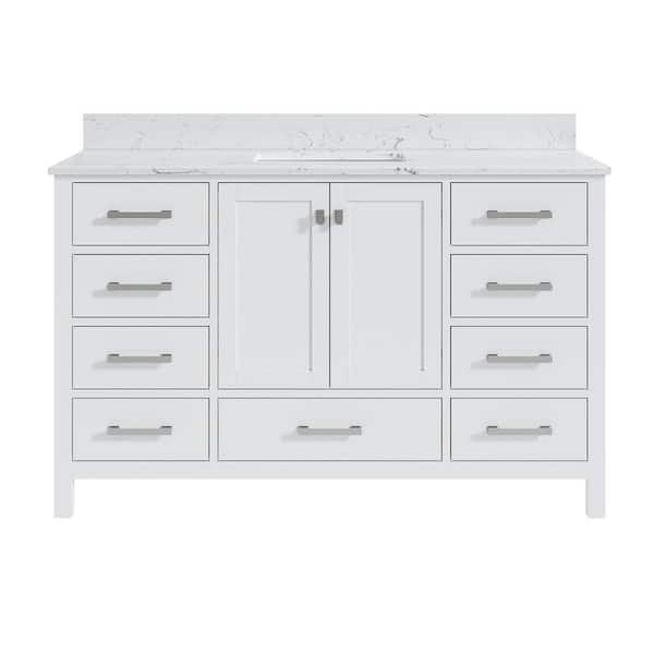 StarrySky 54 inch Undermount Single Sink Freestanding Bath Vanity in White with Engineered Stone Top