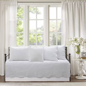 Hotel Victorian Medallion 6-Piece White Scalloped Edge Microfiber Twin Daybed Bedding Quilt Set