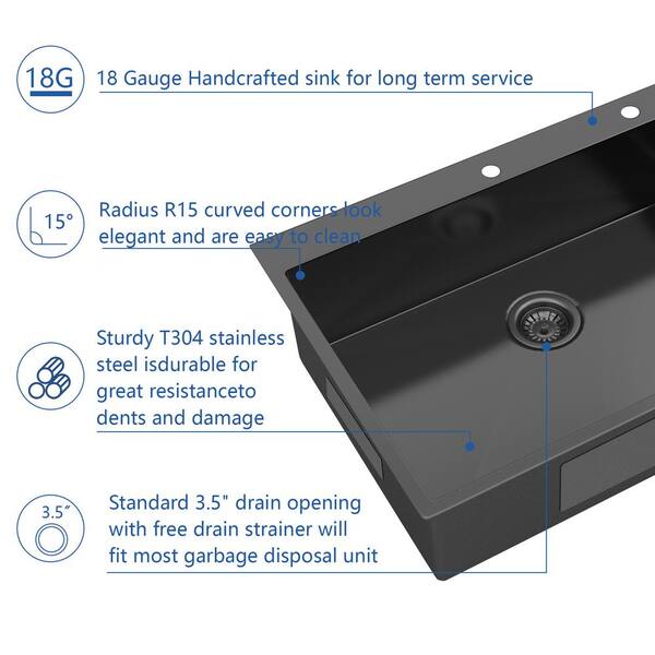 Flynama 24-Inch Stainless Steel Drop-In/Undermount Sink with Faucet & Drain