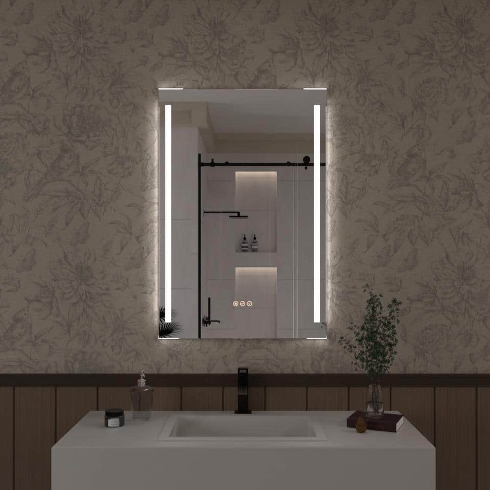 Hermitage Bath Spring 24 in. W x 36 in. H Rectangular Frameless LED Wall Bathroom Vanity Mirror ...