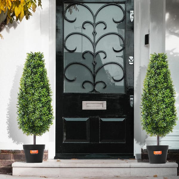 Artificial Boxwood Topiary Tree, 36 in. Tall (2-Pieces), Faux Topiary Trees, Green Faux Plant, UV Rated Greenery Set