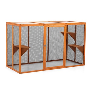 Outdoor Cat House, Wood Cat Catio with Sunshine Panel