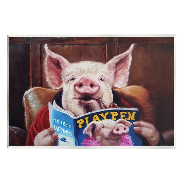 Stupell Industries Funny Pig Magazine Man Cave by Lucia Heffernan 1-Piece Unframed Animal Graphic Art Print 15 in. x 10 in.