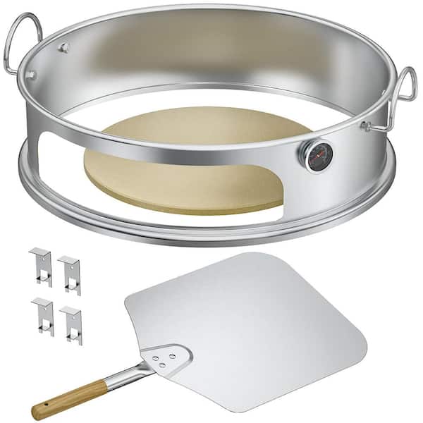 Hitechluxe Pizza Grilling Stainless Steel Pizza Ring Kit - Include Pizza Stone and Aluminum Peel