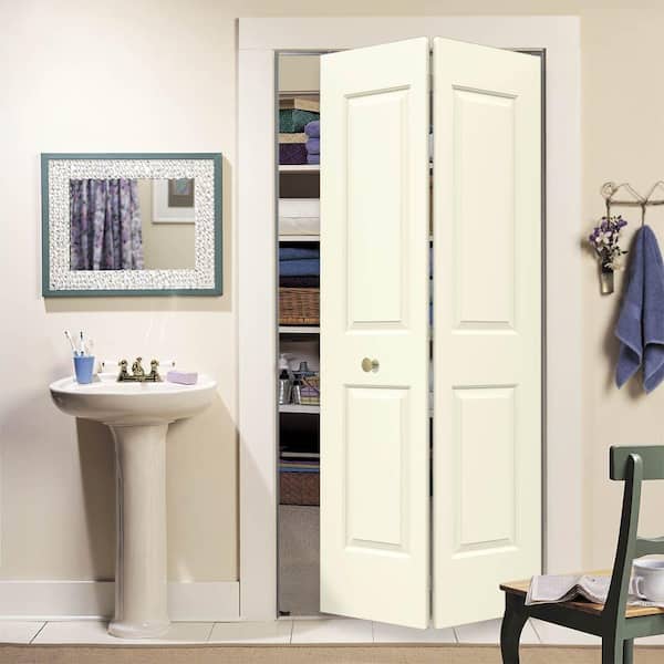 30 in. x 80 in. Carrara 2 Panel Hollow Core Vanilla Painted Molded Composite Closet Bi-Fold Door