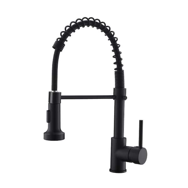 Single Handle High Arc Pull Out Sprayer Kitchen Faucet in Matte Black