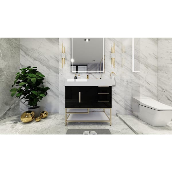 BV Better Vanity Bethany 36 in. W x 20 in. D x 36 in. H Single Sink Freestanding Bath Vanity in Gloss Black with White Acrylic Top