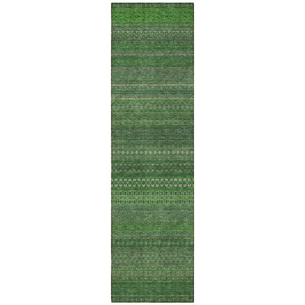 Fern Green 2 ft. x 8 ft. Woven Striped Polyester Runner Indoor / Outdoor Area Rug