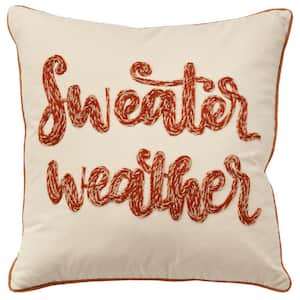 Harvest Ivory/Rust Sentiment Cotton Poly Filled Decorative 20 in. x 20 in. Throw Pillow
