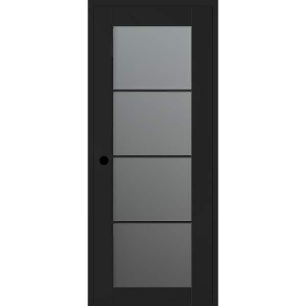 Belldinni Vona 32 in. x 84 in. Right-Handed 4-Lite Frosted Glass Black Matte Composite DIY-Friendly Single Prehung Interior Door