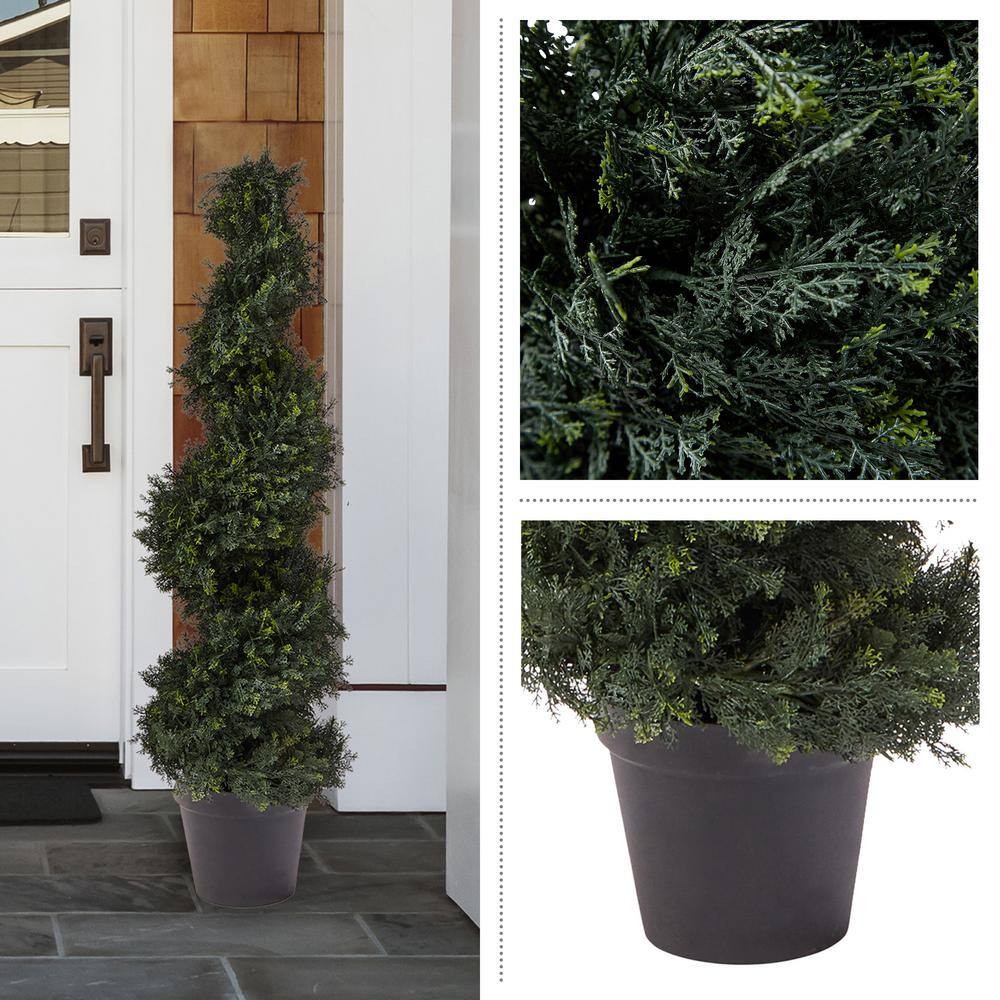 Set of Two 4ft Spiral Cypress Artificial Topiary Trees in Pots