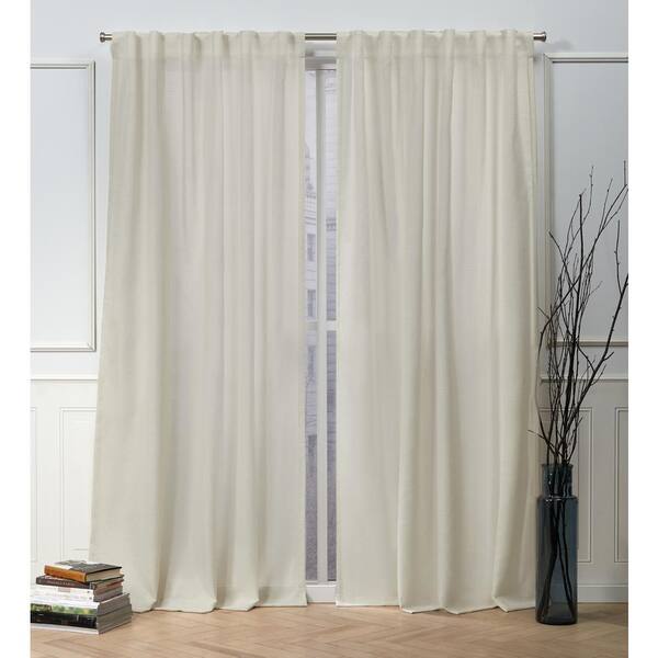 NICOLE MILLER NEW YORK Faux Linen Slub Linen Solid Light Filtering Hidden Tab / Rod Pocket Curtain, 54 in. W x 63 in. L (Set of 2)