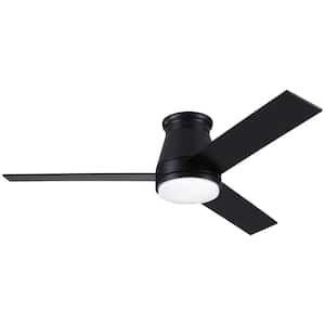 48 in. Integrated LED Indoor Black Flush Mount Ceiling Fan Lighting with 3 Plywood Blades for Mediu Room