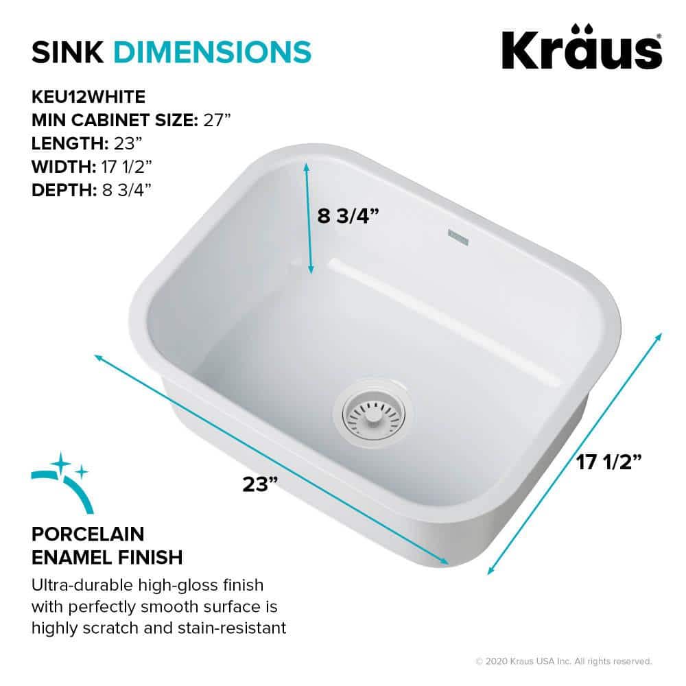 23-Inch White Stainless Steel Undermount Single Bowl Kitchen Sink