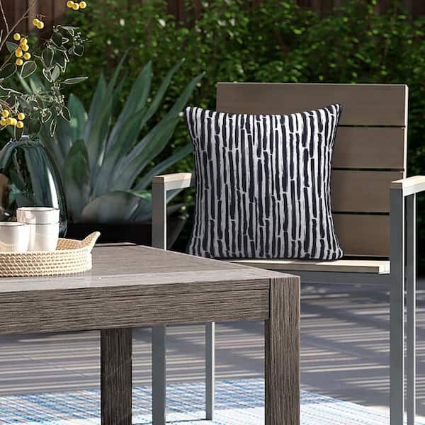 Habitat 18 in. L x 18 in. W Urban Chic Outdoor White Blue and Navy Stripes Throw Pillow