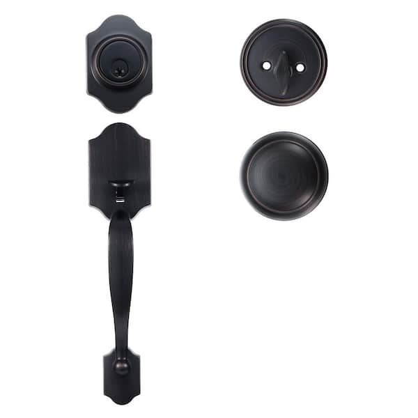 Brushed Oil Rubbed Bronze Front Door Handle and Deadbolt Set with Interior Knob, Adjustable Hole Spacing Door Handleset