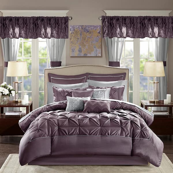MADISON PARK ESSENTIALS Loretta Plum Faux silk Queen Comforter Set