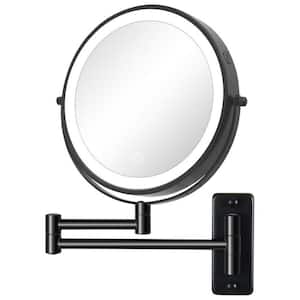 8 in. W x 12 in. H LED Lighted Round 1X/10X Magnifying Wall Mount Touch Dimmable Bathroom Makeup Mirror in Black