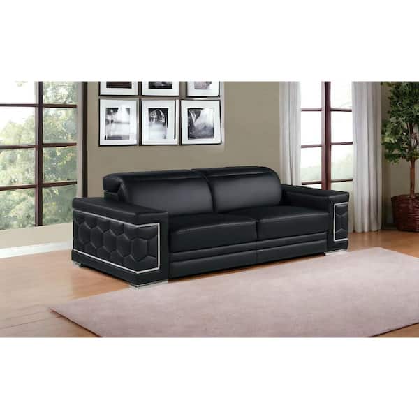 HomeRoots Amelia 89 in. Square Arm Leather Rectangle Sofa in Black