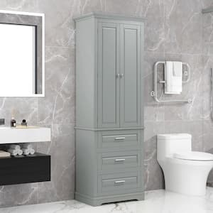 24 in. W x 15.7 in. D x 70 in. H Gray MDF Freestanding Tall Linen Cabinet with Adjustable Shelves and Drawers in Grey