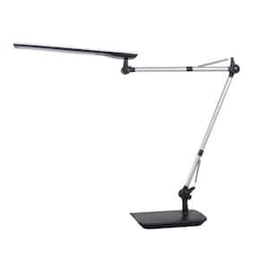35 in. Silver/Black LED Desk Lamp with Adjustable Double Arm and Touch Activation