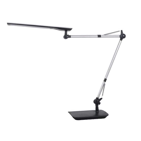 Photo 1 of 35 in. Silver/Black LED Desk Lamp with Adjustable Double Arm and Touch Activation