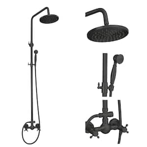 Double Handle 2-Spray Shower Faucet Wall Bar Shower Kit 1.8 GPM 8 in. Rain Shower Head with High Pressure in Matte Black