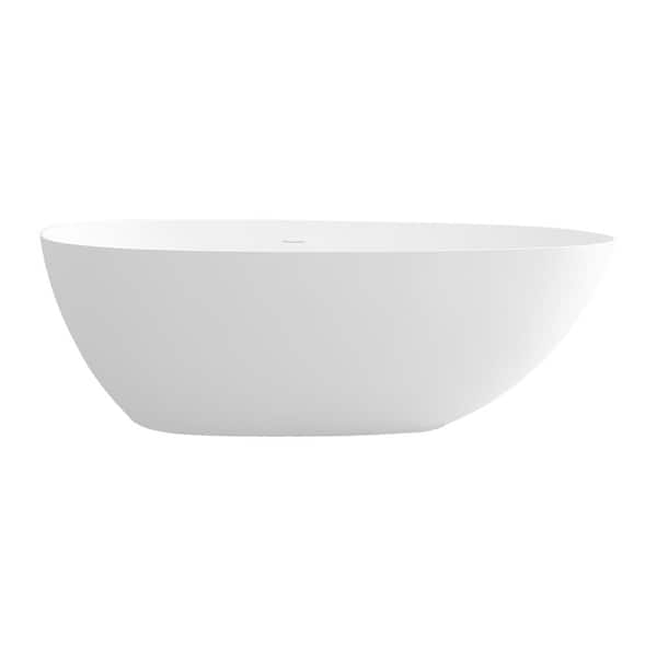 Unbranded 71 in. Stone Resin Flatbottom Solid Surface Freestanding Soaking Bathtub in White with Drain