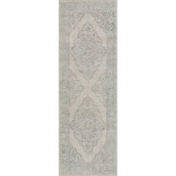 Padma Lakshmi Istanbul Hand-Tufted Ornate Border Wool-Blend Teal 3 ft. x 6 ft. Indoor Runner Rug