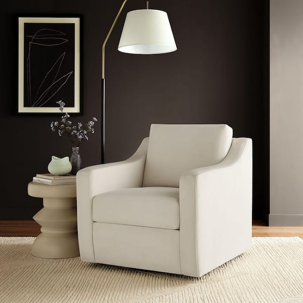 Modway Liora Performance Velvet Swivel Accent Chair in Alabaster