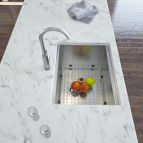 21 in. Undermount Single Bowl 16 Gauge Brushed Nickel Stainless Steel Kitchen Sink with Workstation