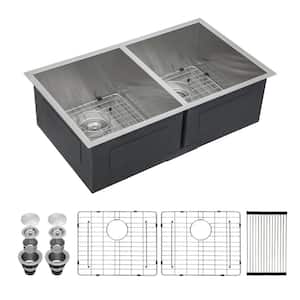 18 Gauge Stainless Steel 33 in. Double Bowl Undermount Kitchen Sink with Bottom Grid
