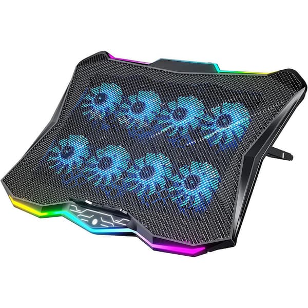 Laptop Cooling Pad Stand with 8 Fans, RGB for 15.6-17.3 in. Notebook with 7 Height Slots and 2 USB Ports