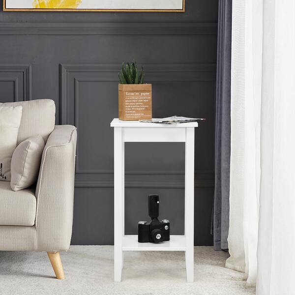 Gymax 2-Tier White Nightstand End Side Table Coffee Table Wooden