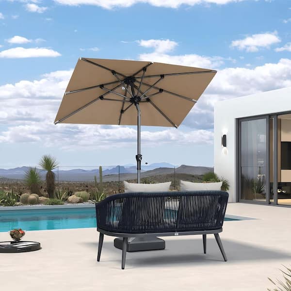4 ft. x 6 ft. Square Aluminum Auto-Tilt Outdoor Market Patio Umbrella in Taupe