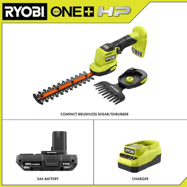 RYOBI ONE+ 18V Cordless Grass Shear and Shrubber Trimmer with 2.0