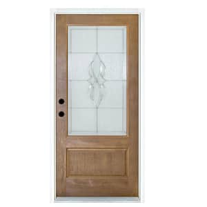 36 in. x 80 in. Scotia Medium Oak Right-Hand Inswing 3/4 Lite Decorative Fiberglass Prehung Front Door