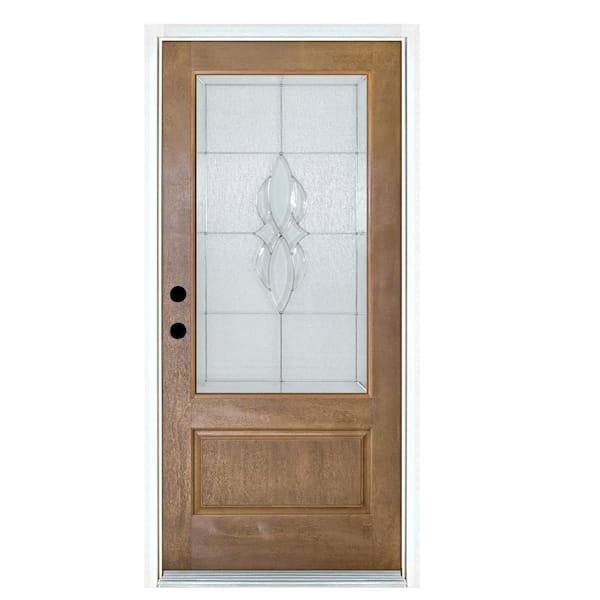 MP Doors 36 in. x 80 in. Scotia Medium Oak Right-Hand Inswing 3/4 Lite Decorative Fiberglass Prehung Front Door