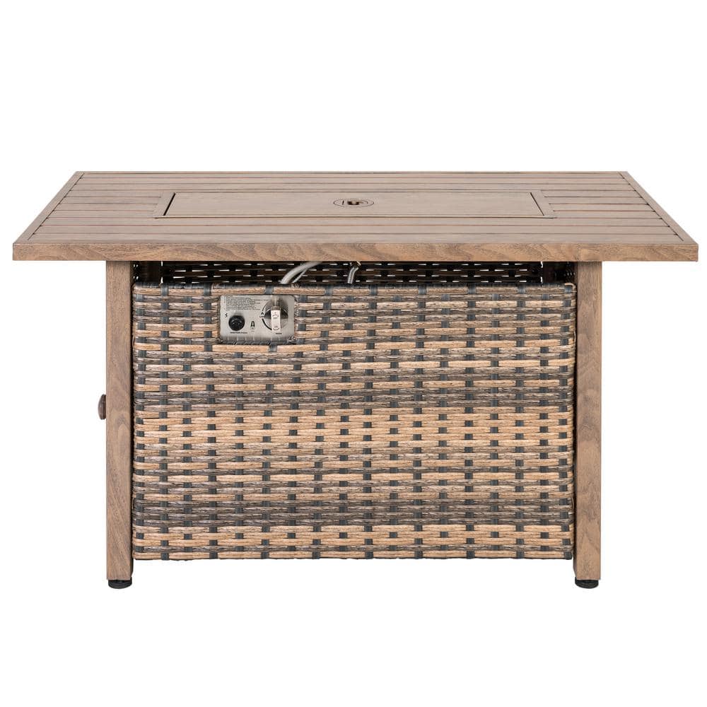 Nuu Garden 43'' Brown Rattan Gas Fire Pit Table with Glass Beads