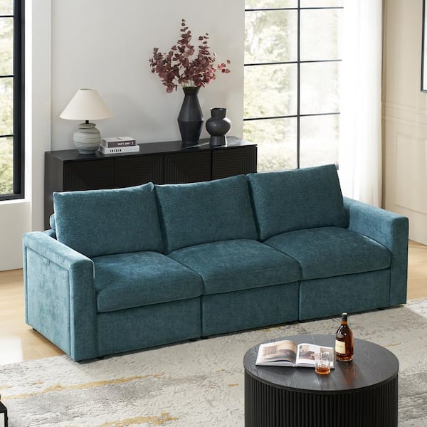 JAYDEN CREATION Andrea 98.25 in. Straight Arm Polyester Rectangle Storage Sofa in Green