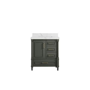 Hudson 30 in. W x 22 in. D x 36 in. H Bath Vanity in Pewter Green with 2 in Calacatta Quartz Top