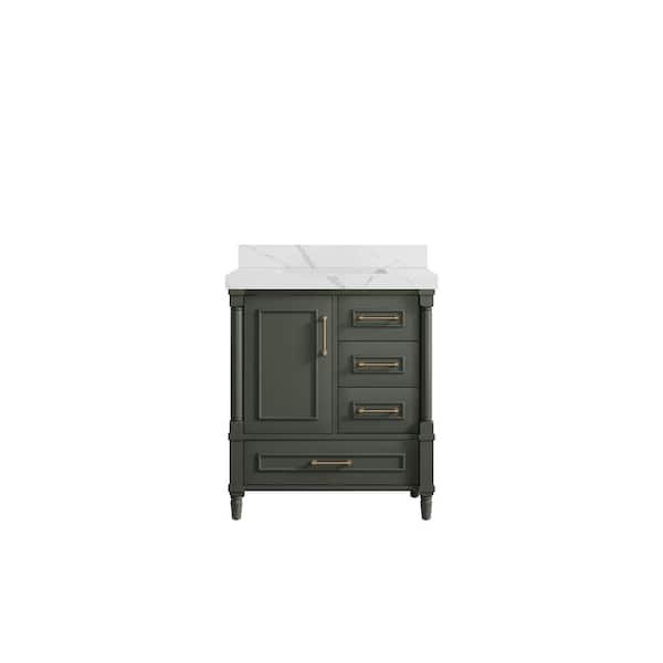 Willow Collections Hudson 30 in. W x 22 in. D x 36 in. H Bath Vanity in Pewter Green with 2 in Calacatta Quartz Top