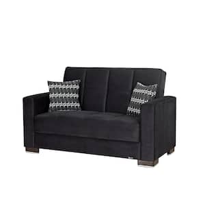Basics Collection Convertible 63 in. Black Microfiber 2-Seater Loveseat with Storage